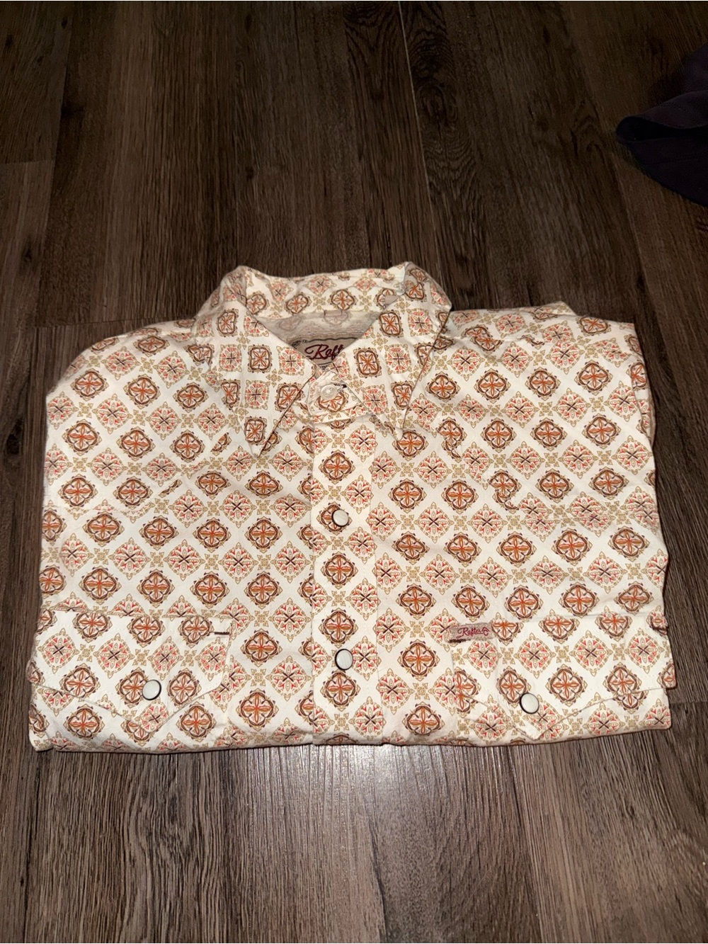 Roper Men's Cream and Orange Printed Western Button-Down Shirt
